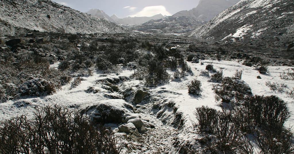 Chukhung valley with snow