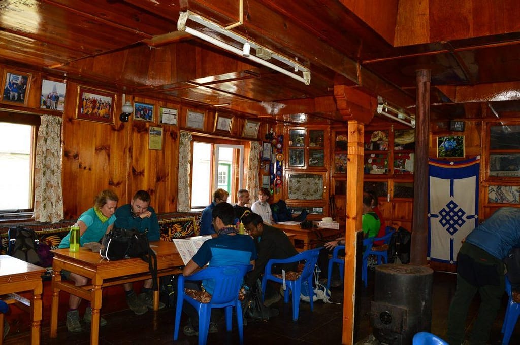 Trekkers sitting in tea house during everest base camp trekking