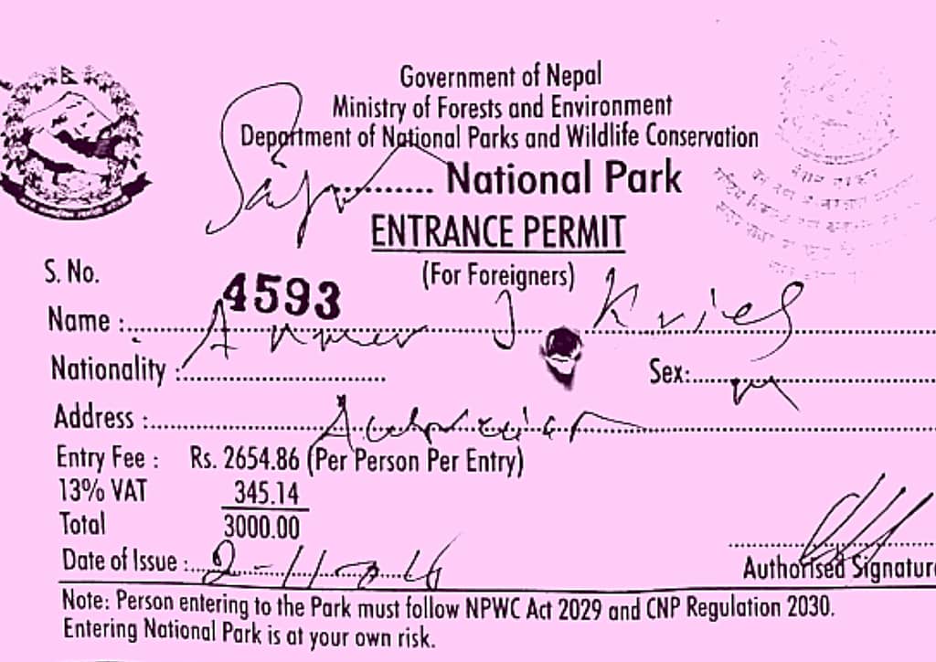 Sagarmatha national park permit
