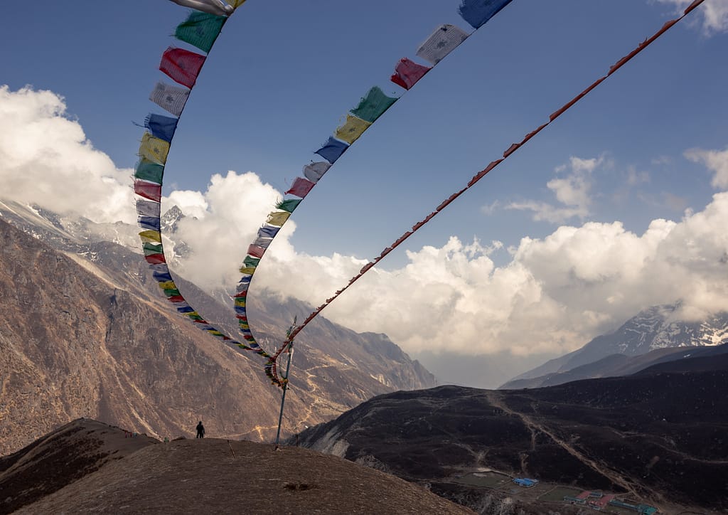 Buddhist flag over Machhermo Village