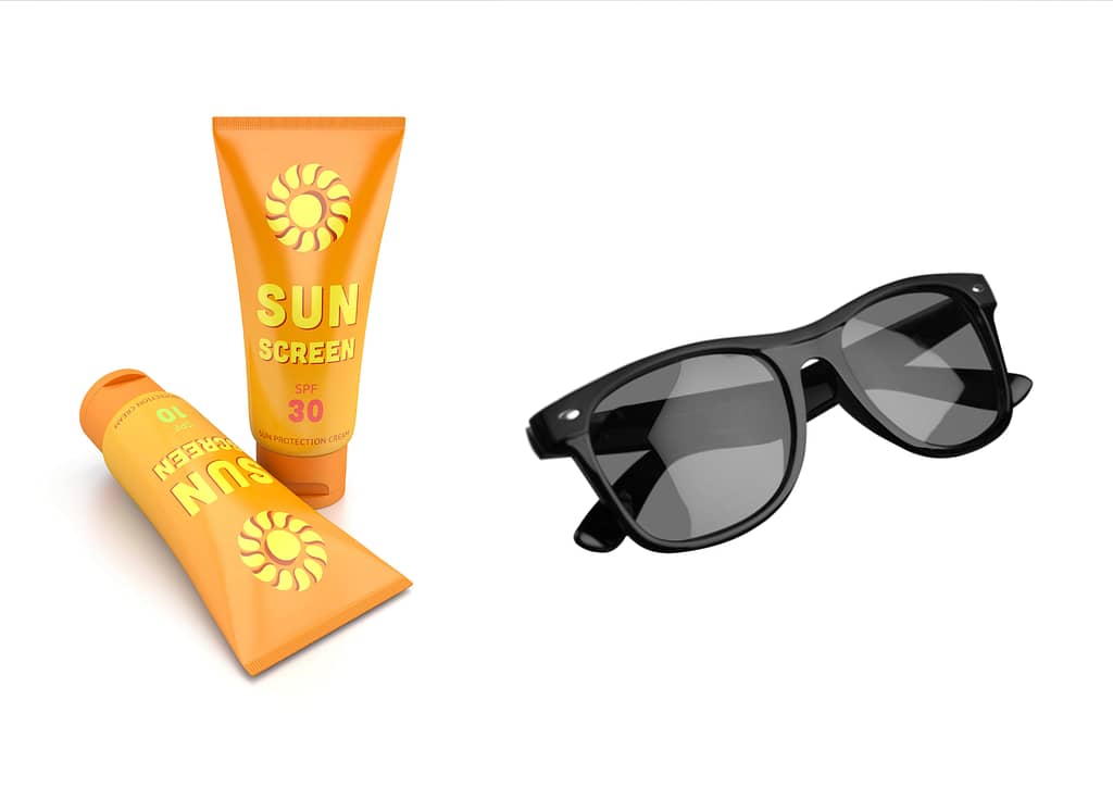 suncsrcreen and sunglasses