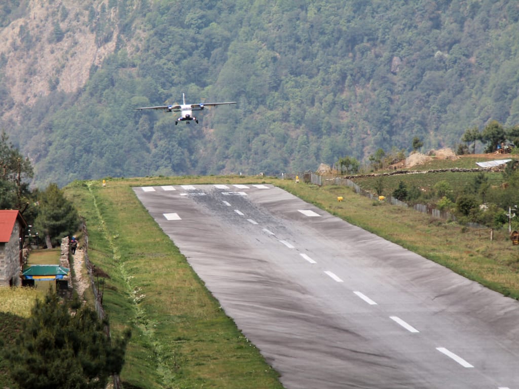 Airplane about to Land in the Lukla Airport